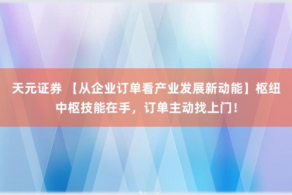 天元证券 【从企业订单看产业发展新动能】枢纽中枢技能在手，订单主动找上门！