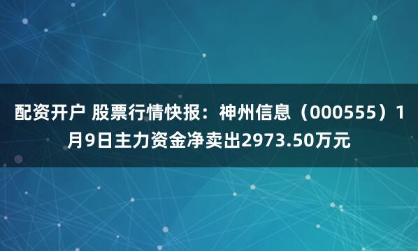 配资开户 股票行情快报：神州信息（000555）1月9日主力资金净卖出2973.50万元